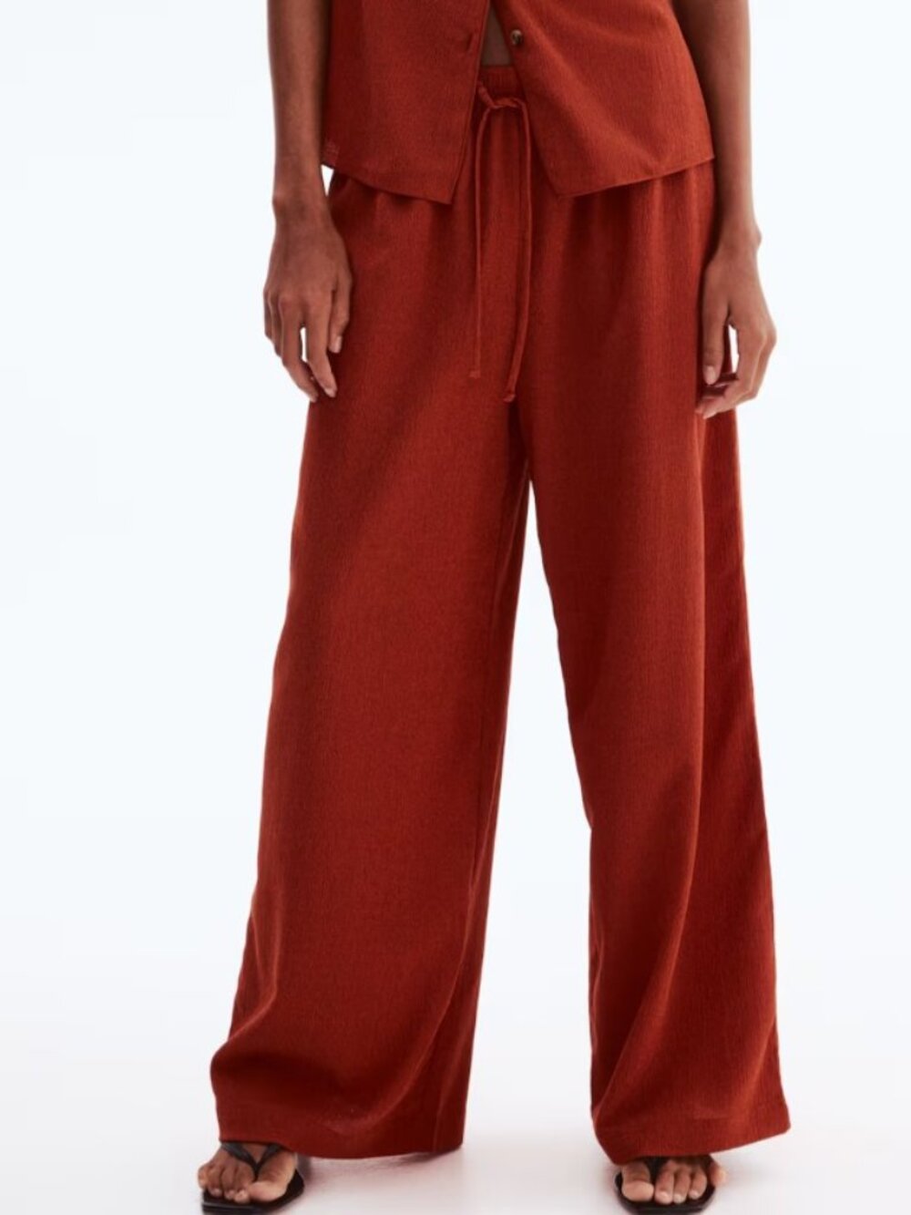 H&M Textured Jersey Pants, small, burnt orange